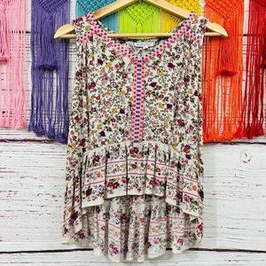 UO Patrons of Peace High Low Embroidered Paisley Floral Boho Tunic